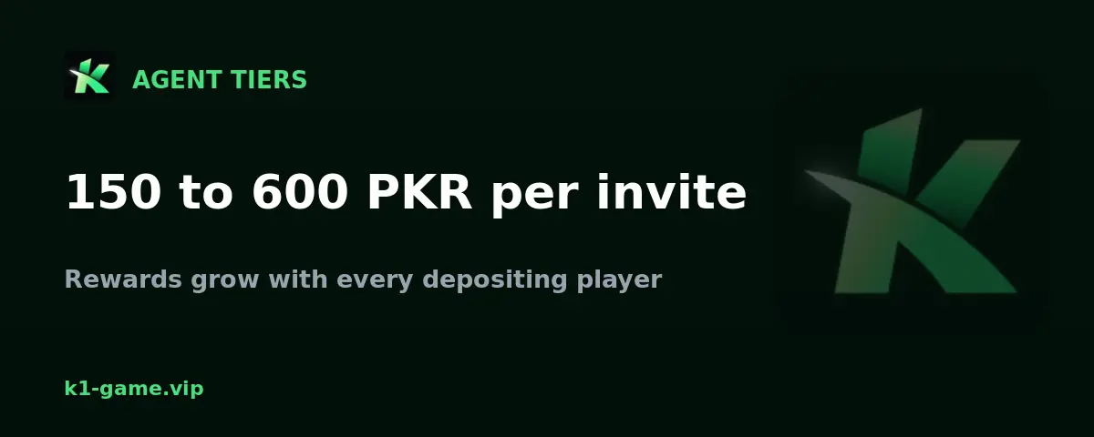 K1 Game agent reward tiers - 150 to 600 PKR per invited player